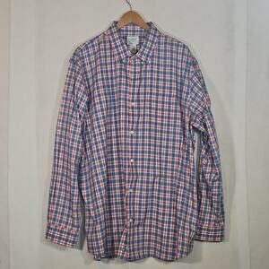L.L. Bean Red and Blue Plaid Traditional Fit Collared Dress Shirt